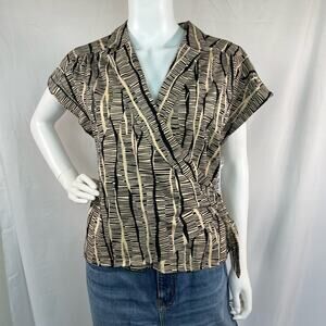 Nine West Tan and Black Abstract Wrap Shirt Size Medium NWT